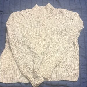 American Eagle Outfitters Cream Cable Knit Turtleneck Sweater